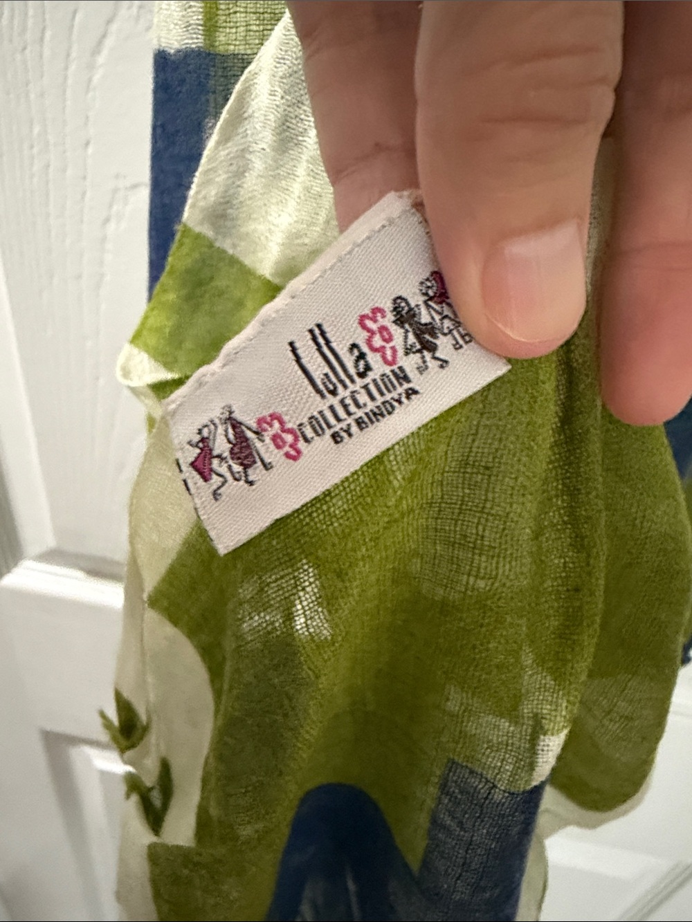 Lightweight Olive & Blue Geometric Women's Scarf - Picture 2 of 6